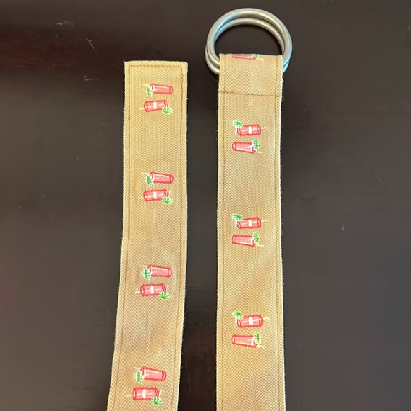 J Crew Tan Belt Tension Buckle Woven Cotton Embroidered Umbrella cocktails M/L - Picture 6 of 8